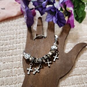 Elegant Silver Cross Charm Bracelet